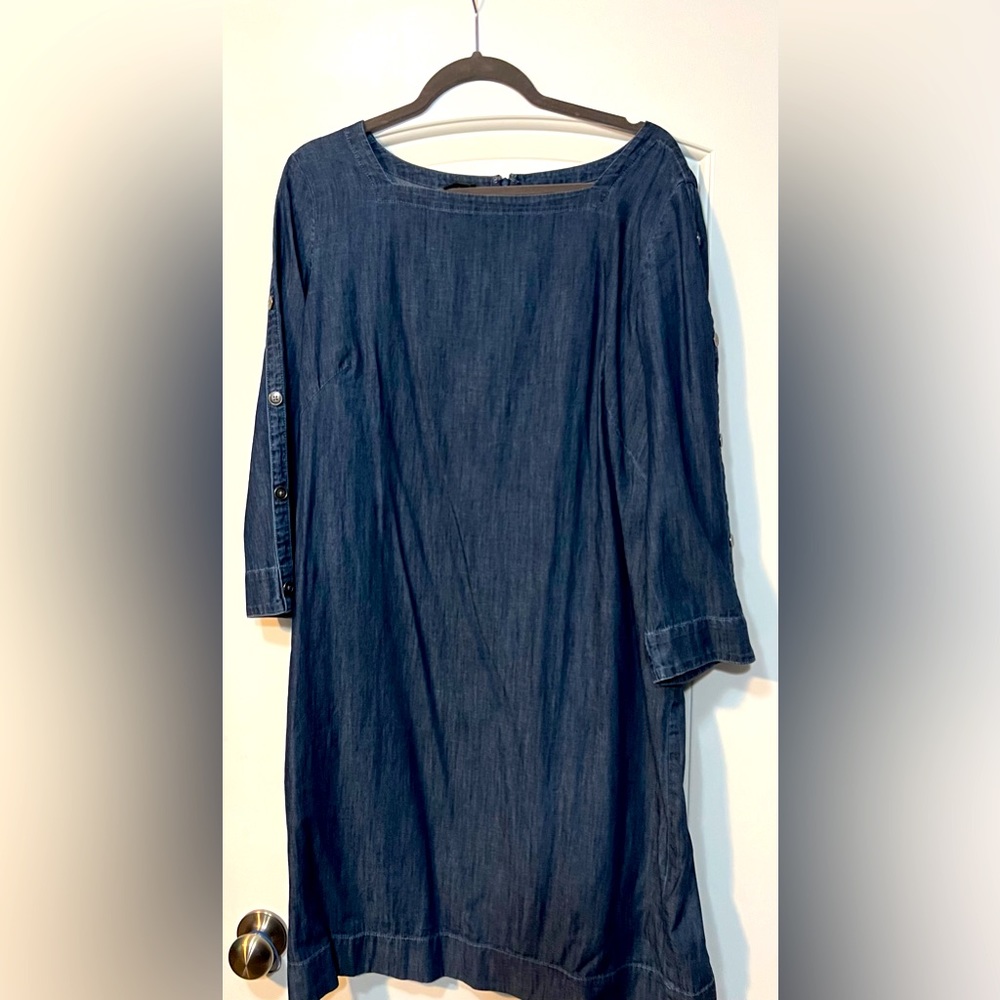 New Talbots Denim look cotton dress Size 16 with button deal on sleeves.